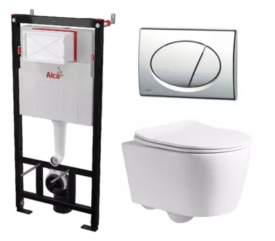 Комплект 3 в 1 инсталляция AlcaPlast AM101/1120-3:1 RU M71-0001 + Унитаз подвесной CeruttiSpa Sella PP 9738 + кнопка хром