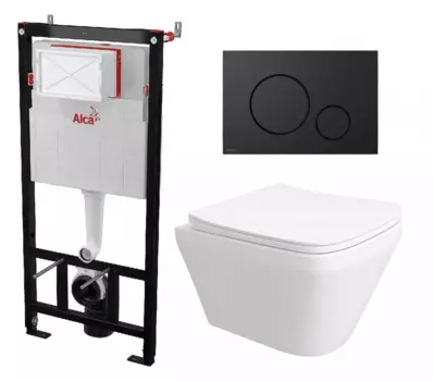Комплект 3 в 1 инсталляция AlcaPlast AM101/1120-4:1 RU M678-0001 + Унитаз подвесной Enio Vicino EN9170544 + кнопка черная матовая