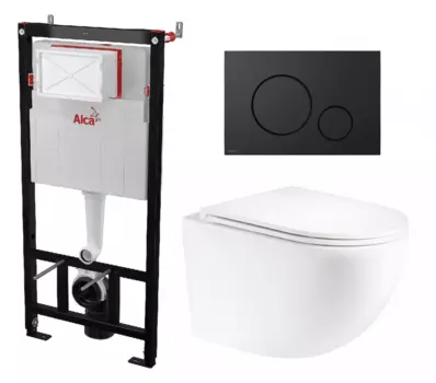 Комплект 3 в 1 инсталляция AlcaPlast AM101/1120-4:1 RU M678-0001 + Унитаз подвесной Enio Unico Tornado EN2105073 + кнопка черная матовая