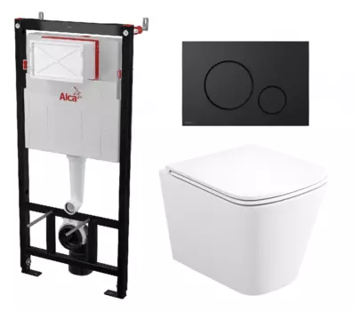 Комплект 3 в 1 инсталляция AlcaPlast AM101/1120-4:1 RU M678-0001 + Унитаз подвесной Enio Binario Tornado EN4180237 + кнопка черная матовая
