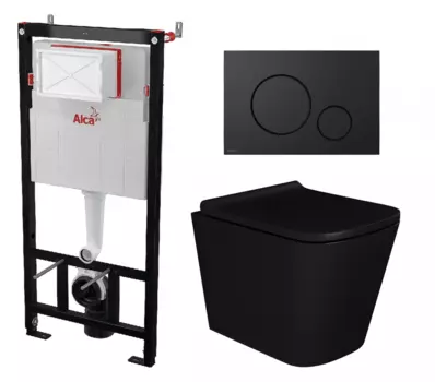 Комплект 3 в 1 инсталляция AlcaPlast AM101/1120-4:1 RU M678-0001 + Унитаз подвесной Enio Binario BL черный EN4180225 + кнопка черная матовая