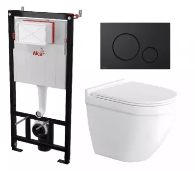 Комплект 3 в 1 инсталляция AlcaPlast AM101/1120-4:1 RU M678-0001 + Унитаз подвесной Enio Pulito EN1170052 + кнопка черная матовая