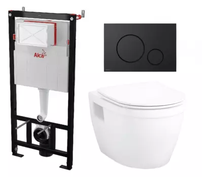 Комплект 3 в 1 инсталляция AlcaPlast AM101/1120-4:1 RU M678-0001 + Унитаз подвесной Enio Bolo EN8350034 + кнопка черная матовая