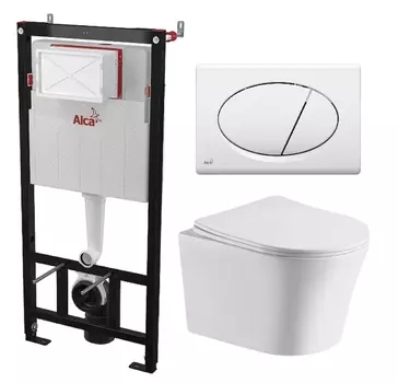 Комплект 3 в 1 инсталляция AlcaPlast + Подвесной унитаз CeruttiSpa Adige Aria CT7837 + кнопка белая