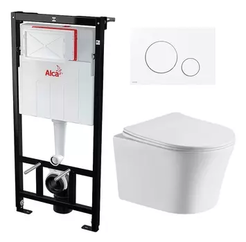 Комплект 3 в 1 инсталляция AlcaPlast + Подвесной унитаз CeruttiSpa Adige Aria CT7837+ кнопка белая