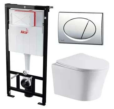 Комплект 3 в 1 инсталляция AlcaPlast + Подвесной унитаз CeruttiSpa Adige Aria CT7837 + кнопка хром