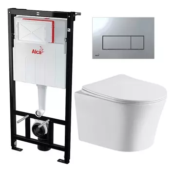 Комплект 3 в 1 инсталляция AlcaPlast + Подвесной унитаз CeruttiSpa Adige Aria CT7837 + кнопка хром