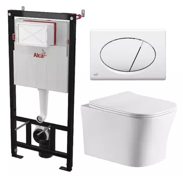 Комплект 3 в 1 инсталляция AlcaPlast + Подвесной унитаз CeruttiSpa Marmolada aria CT7778 + кнопка белая