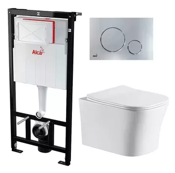 Комплект 3 в 1 инсталляция AlcaPlast + Подвесной унитаз CeruttiSpa Marmolada aria CT7778 + кнопка хром