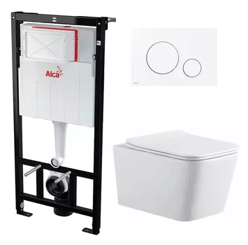 Комплект 3 в 1 инсталляция AlcaPlast + Подвесной унитаз SinteSi BALTI + кнопка белая