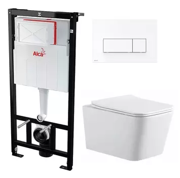 Комплект 3 в 1 инсталляция AlcaPlast + Подвесной унитаз SinteSi BALTI + кнопка белая