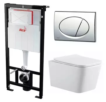 Комплект 3 в 1 инсталляция AlcaPlast + Подвесной унитаз SinteSi BALTI + кнопка хром