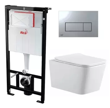 Комплект 3 в 1 инсталляция AlcaPlast + Подвесной унитаз SinteSi BALTI + кнопка хром