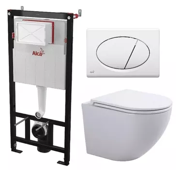Комплект 3 в 1 инсталляция AlcaPlast + Подвесной унитаз SinteSi EVI + кнопка белая
