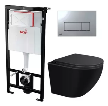 Комплект 3 в 1 инсталляция AlcaPlast + Подвесной унитаз SinteSi EVI + кнопка хром
