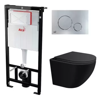 Комплект 3 в 1 инсталляция AlcaPlast + Подвесной унитаз SinteSi EVI + кнопка хром