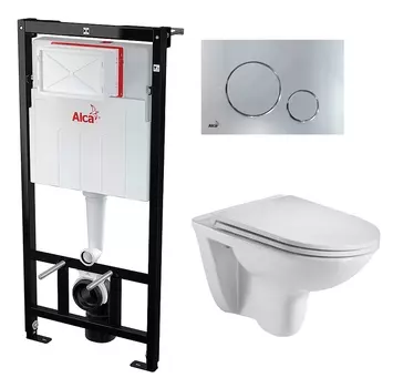Комплект 3 в 1 инсталляция AlcaPlast + Подвесной унитаз WeltWasser Baarbach 004 GL-WT + кнопка хром
