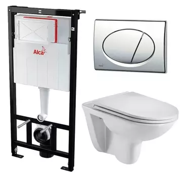 Комплект 3 в 1 инсталляция AlcaPlast + Подвесной унитаз WeltWasser Baarbach 004 GL-WT + кнопка хром