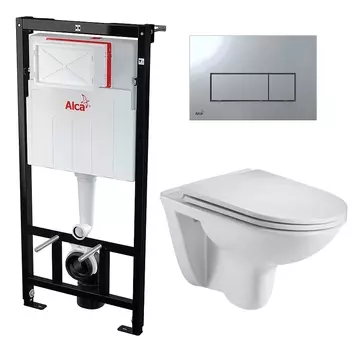 Комплект 3 в 1 инсталляция AlcaPlast + Подвесной унитаз WeltWasser Baarbach 004 GL-WT + кнопка хром