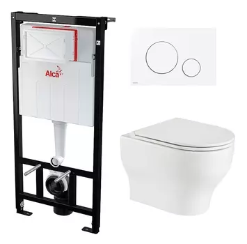 Комплект 3 в 1 инсталляция AlcaPlast + Подвесной унитаз WeltWasser Erlenbach 004 GL-WT+ кнопка белая