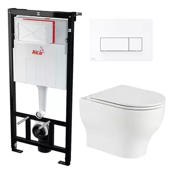Комплект 3 в 1 инсталляция AlcaPlast + Подвесной унитаз WeltWasser Erlenbach 004 GL-WT + кнопка белая