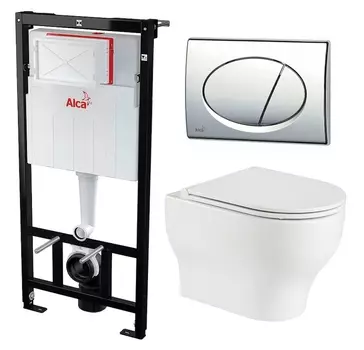 Комплект 3 в 1 инсталляция AlcaPlast + Подвесной унитаз WeltWasser Erlenbach 004 GL-WT + кнопка хром