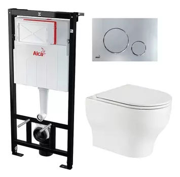 Комплект 3 в 1 инсталляция AlcaPlast + Подвесной унитаз WeltWasser Erlenbach 004 GL-WT + кнопка хром