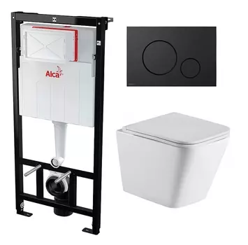 Комплект 3 в 1 инсталляция AlcaPlast + Подвесной унитаз WeltWasser Gelbach 043 GL-WT + черная кнопка