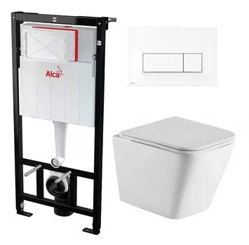 Комплект 3 в 1 инсталляция AlcaPlast + Подвесной унитаз WeltWasser Gelbach 043 GL-WT + кнопка белая