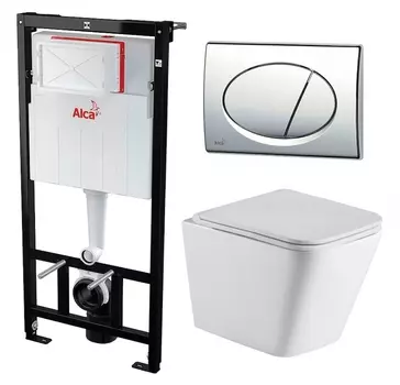 Комплект 3 в 1 инсталляция AlcaPlast + Подвесной унитаз WeltWasser Gelbach 043 GL-WT + кнопка хром