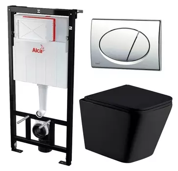 Комплект 3 в 1 инсталляция AlcaPlast + Подвесной унитаз WeltWasser Gelbach 041 MT-BL + кнопка хром