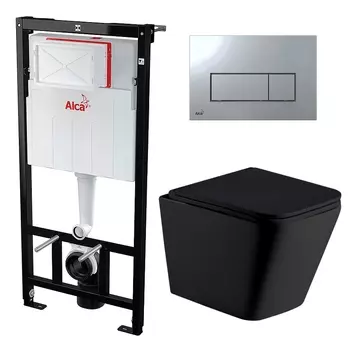 Комплект 3 в 1 инсталляция AlcaPlast + Подвесной унитаз WeltWasser Gelbach 041 MT-BL + кнопка хром
