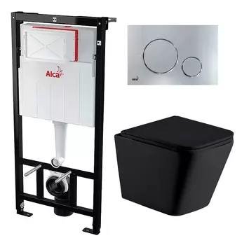 Комплект 3 в 1 инсталляция AlcaPlast + Подвесной унитаз WeltWasser Gelbach 041 MT-BL + кнопка хром