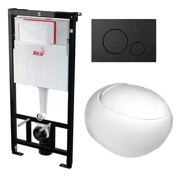 Комплект 3 в 1 инсталляция AlcaPlast + Подвесной унитаз WeltWasser Jeckenbach + черная кнопка