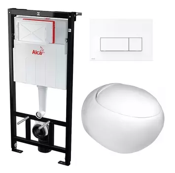 Комплект 3 в 1 инсталляция AlcaPlast + Подвесной унитаз WeltWasser Jeckenbach + кнопка белая