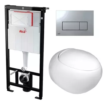 Комплект 3 в 1 инсталляция AlcaPlast + Подвесной унитаз WeltWasser Jeckenbach + кнопка хром