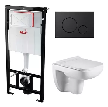 Комплект 3 в 1 инсталляция AlcaPlast + Подвесной унитаз WeltWasser Kehlbach 004 GL-WT + черная кнопка