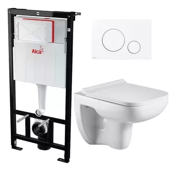 Комплект 3 в 1 инсталляция AlcaPlast + Подвесной унитаз WeltWasser Kehlbach 004 GL-WT + кнопка белая