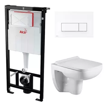 Комплект 3 в 1 инсталляция AlcaPlast + Подвесной унитаз WeltWasser Kehlbach 004 GL-WT + кнопка белая