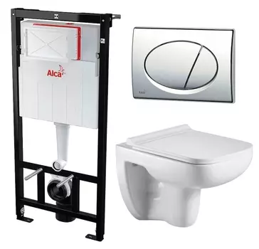 Комплект 3 в 1 инсталляция AlcaPlast + Подвесной унитаз WeltWasser Kehlbach 004 GL-WT + кнопка хром