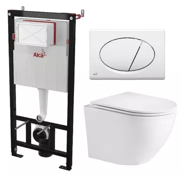 Комплект 3 в 1 инсталляция AlcaPlast + Подвесной унитаз WeltWasser Merzbach 043 GL-WT + кнопка белая