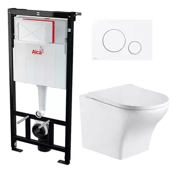 Комплект 3 в 1 инсталляция AlcaPlast + Подвесной унитаз WeltWasser Odenbach 004 GL-WT+ кнопка белая