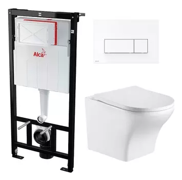 Комплект 3 в 1 инсталляция AlcaPlast + Подвесной унитаз WeltWasser Odenbach 004 GL-WT + кнопка белая