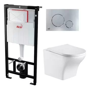 Комплект 3 в 1 инсталляция AlcaPlast + Подвесной унитаз WeltWasser Odenbach 004 GL-WT + кнопка хром