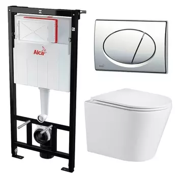 Комплект 3 в 1 инсталляция AlcaPlast + Подвесной унитаз WeltWasser Salzbach 043 GL-WT + кнопка хром