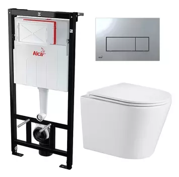 Комплект 3 в 1 инсталляция AlcaPlast + Подвесной унитаз WeltWasser Salzbach 043 GL-WT + кнопка хром