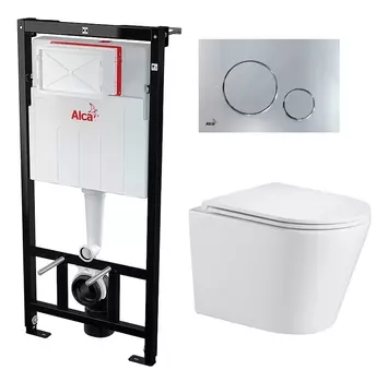 Комплект 3 в 1 инсталляция AlcaPlast + Подвесной унитаз WeltWasser Salzbach 043 GL-WT + кнопка хром