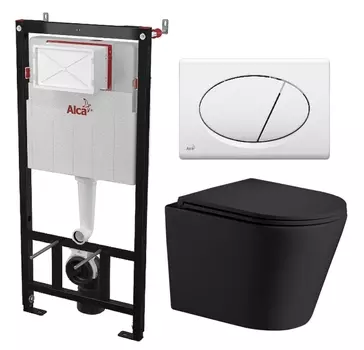 Комплект 3 в 1 инсталляция AlcaPlast + Подвесной унитаз WeltWasser Salzbach 043 MT-BL + кнопка белая
