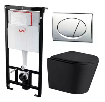Комплект 3 в 1 инсталляция AlcaPlast + Подвесной унитаз WeltWasser Salzbach 043 MT-BL + кнопка хром