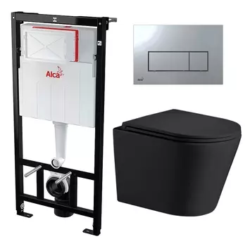 Комплект 3 в 1 инсталляция AlcaPlast + Подвесной унитаз WeltWasser Salzbach 043 MT-BL + кнопка хром
